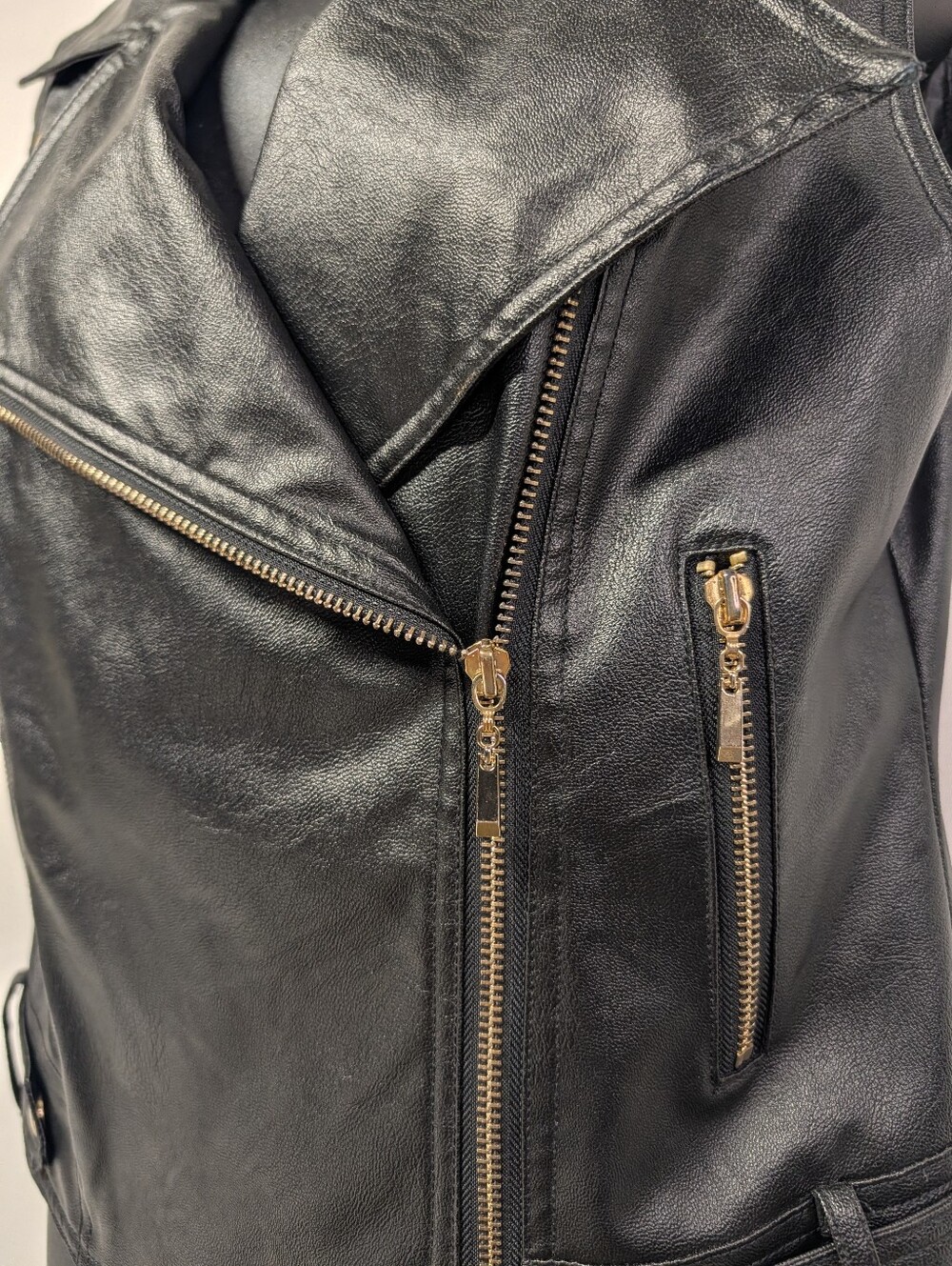Arden B. Womens Black Faux Leather Moto Biker Vest Size M Full Zip Zipper Lined - Picture 7 of 9